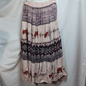 Bohemian Print Maxi Skirt - Cream and Brown